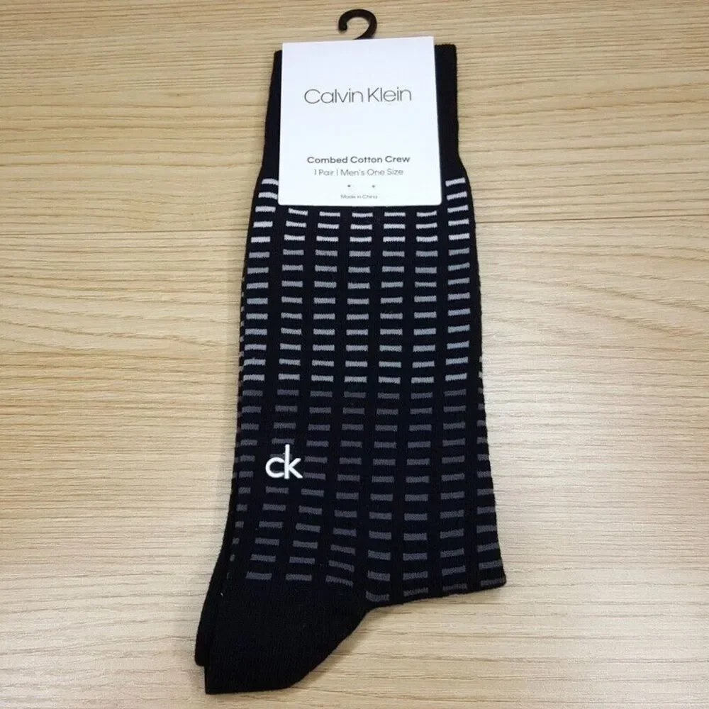 CALVIN KLEIN Mens Black Tiles Cotton Blend Crew Socks One Size 7-12